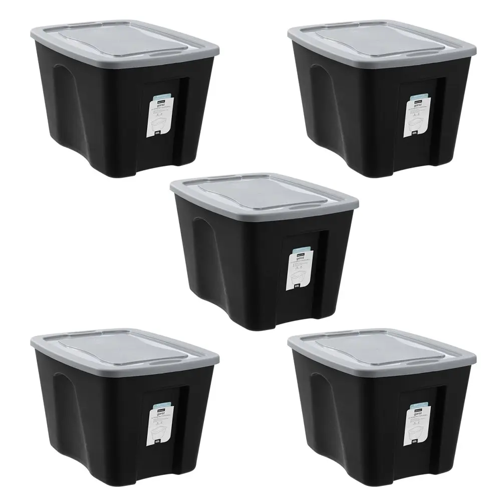 5x Boxsweden Garaz Eco 68L/59cm Storage Box Home Organser Rectangle w/Lid Black