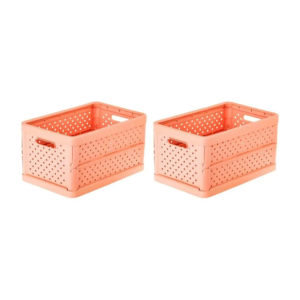 2x Vigar Compact 11.3L Plastic Foldable Crate Home Basket Storage Sunrise Orange