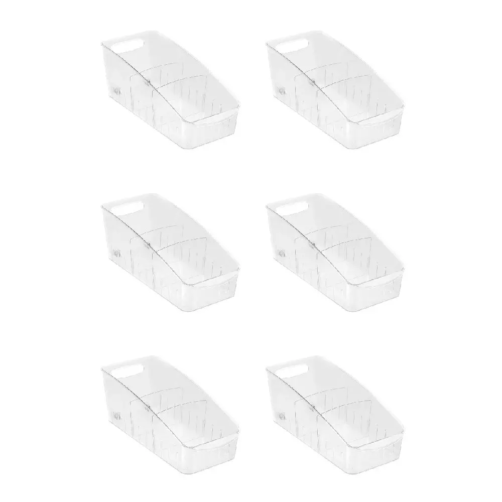 6x Boxsweden Crystal Roll Out Tray Storage Organiser w/ Dividers 38x16.5cm CLR