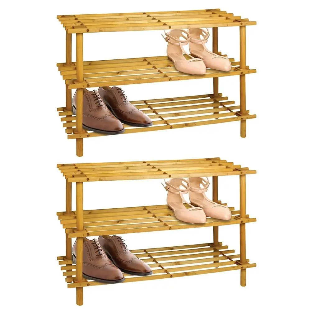 2PK Boxsweden 3 Tier 74cm Wooden Shoe Rack Wood Storage Home Organiser Stand BR