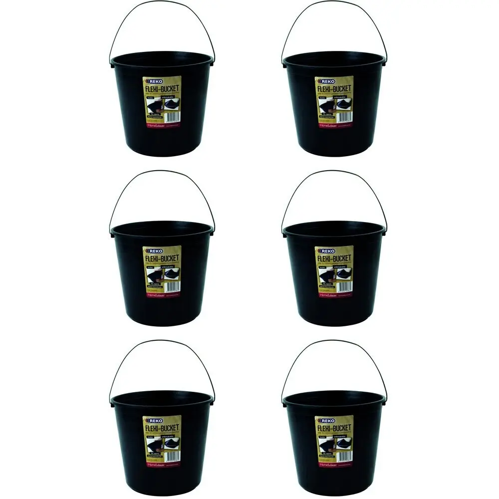 6x Homeleisure Reko Plastic Flexi Bucket Container w/ Handle Round 10L Black