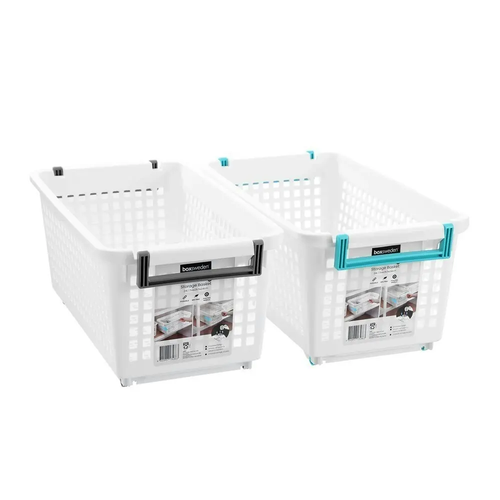 2x Boxsweden Durable Stacking Storage Basket Large 24L 54x29.5x24cm Assorted