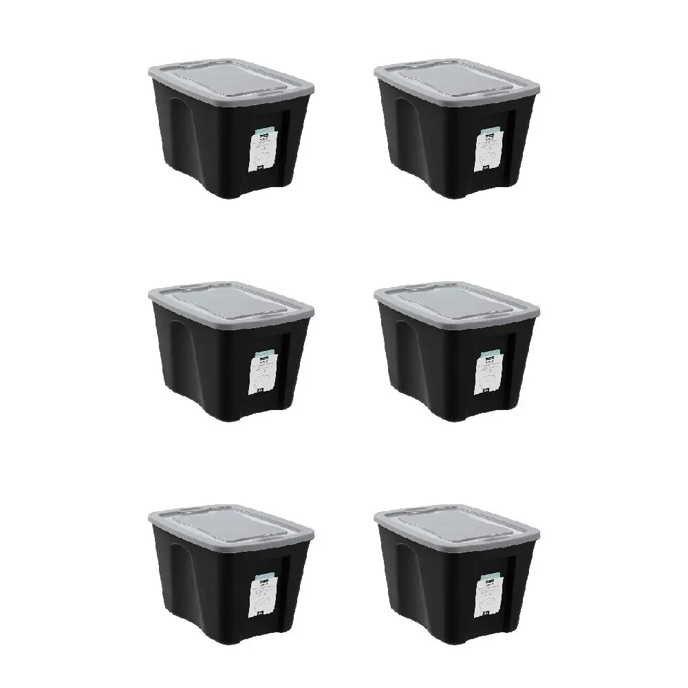 6x Boxsweden Garaz Eco 38L/49cm Storage Box Home Organser Rectangle w/Lid Black