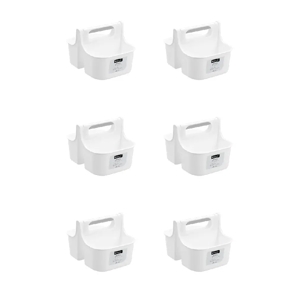 6x Boxsweden 2-Compartment Bathroom Caddy Carry Storage Organiser 25x21cm White