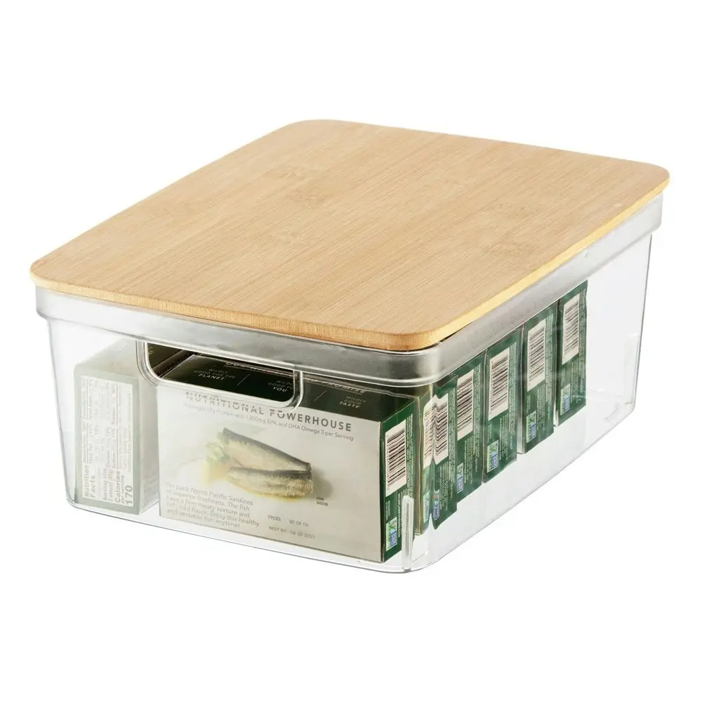 Oggi Storage Bin Stackable Food Container Organiser w/ Bamboo Lid Medium Clear