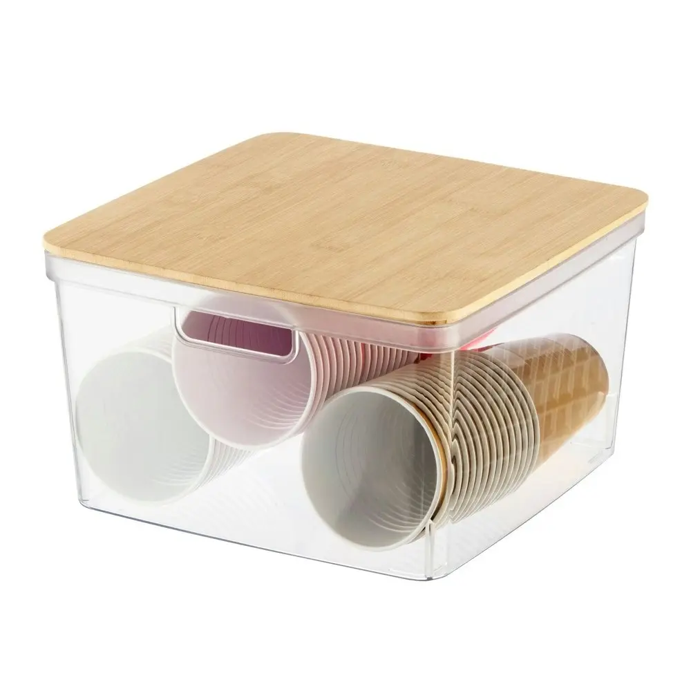 Oggi Storage Bin Stackable Food Container Organiser w/ Bamboo Lid Large Clear