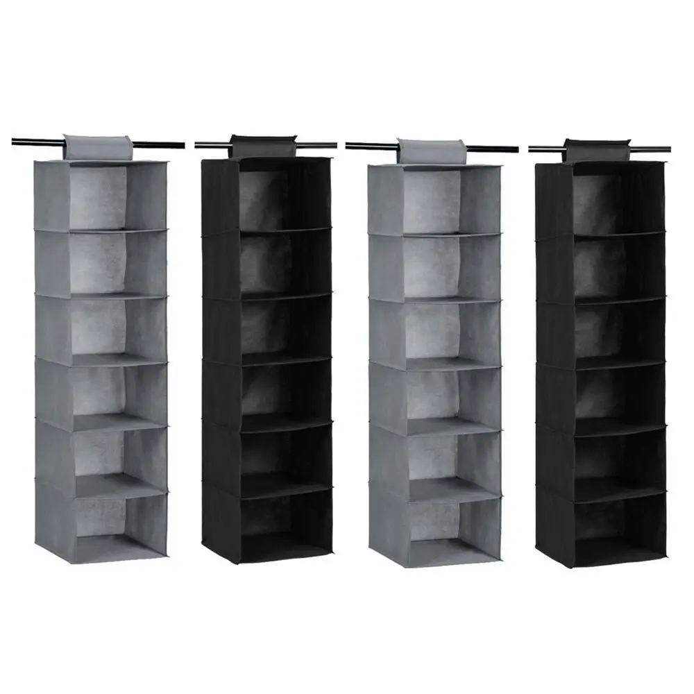 4x Box Sweden Mode 115cm 6 Tier Hanging Wardrobe Storage Clothes Organiser Asst.