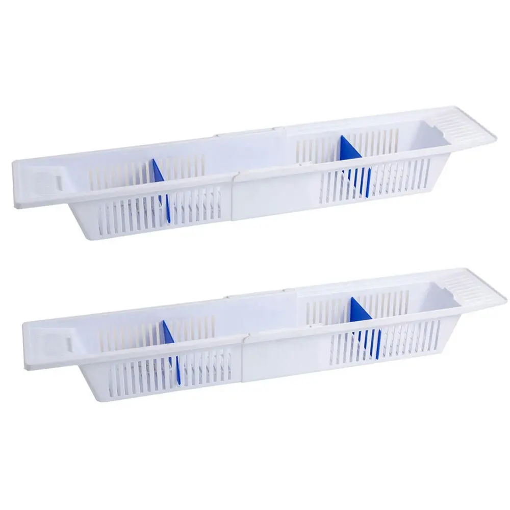 2x Hello Sunshine Extendable 57.5-80cm Divided Bath Tub Storage Caddy White