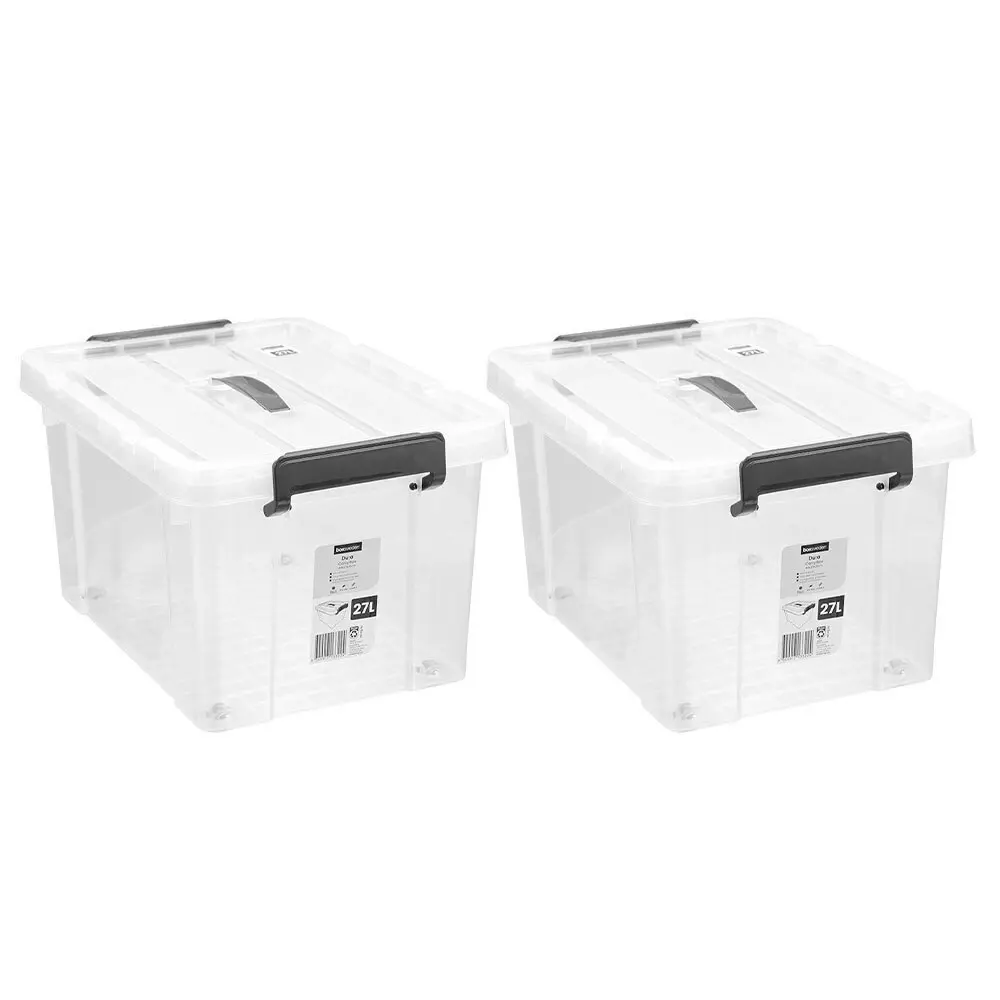 2x Boxsweden Dura 27L/44cm Carry Box Storage Container w/ Lid Rectangle Clear