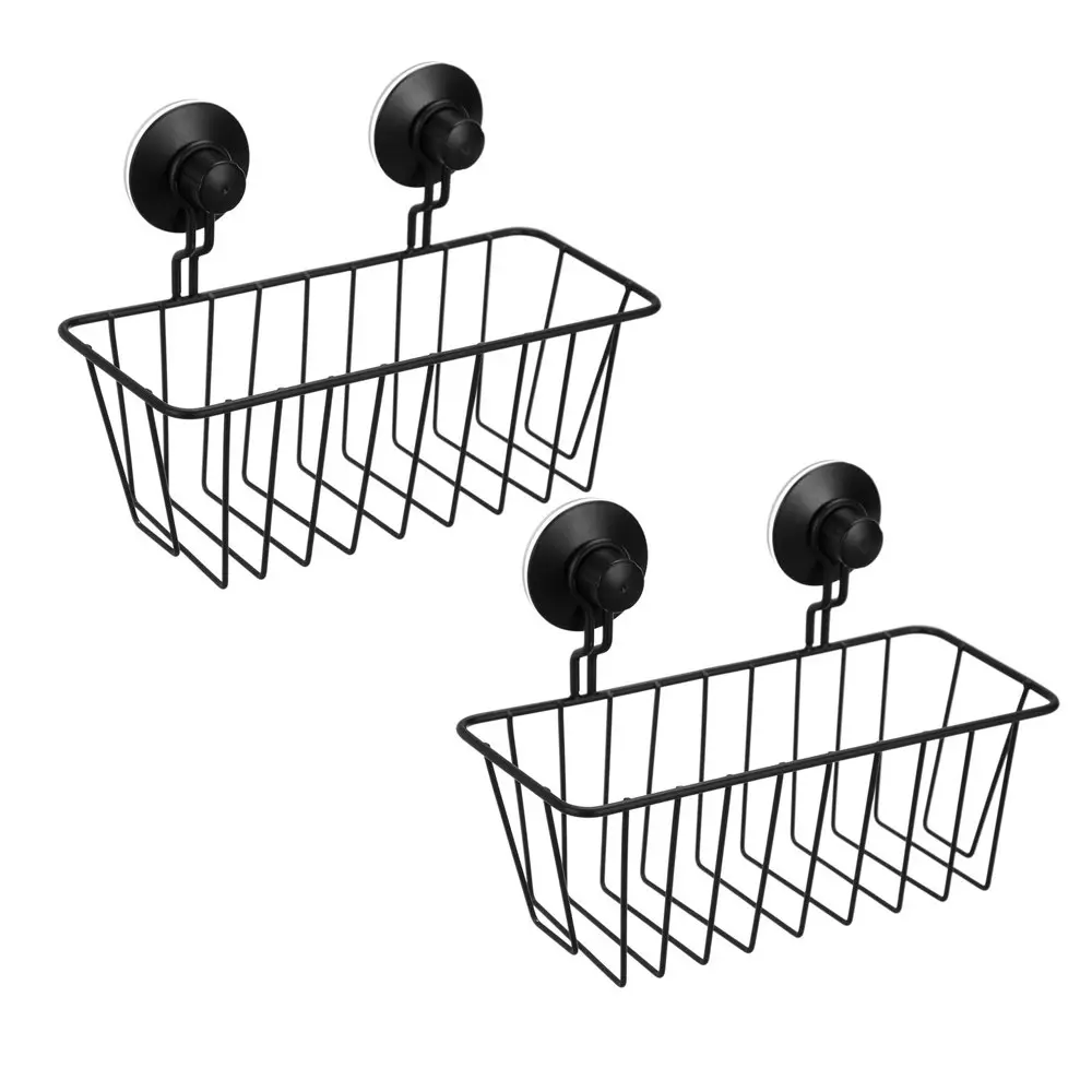 2x Bathroom Rectangle Wall Suction Cup Rack Shower Caddy Organiser Holder BLK