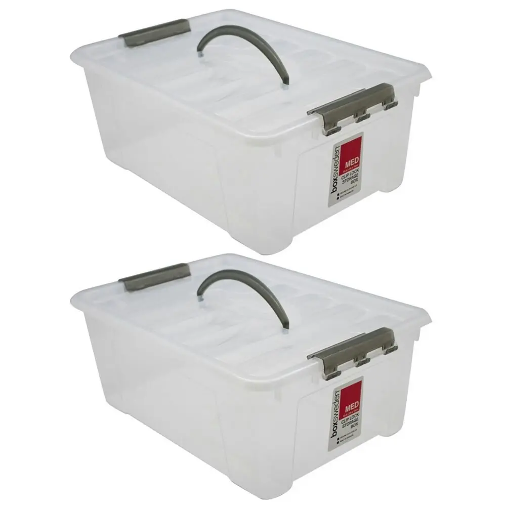 2x Boxsweden 12L/40.5cm Carry Storage Box Organiser Container w/ Handle Clear