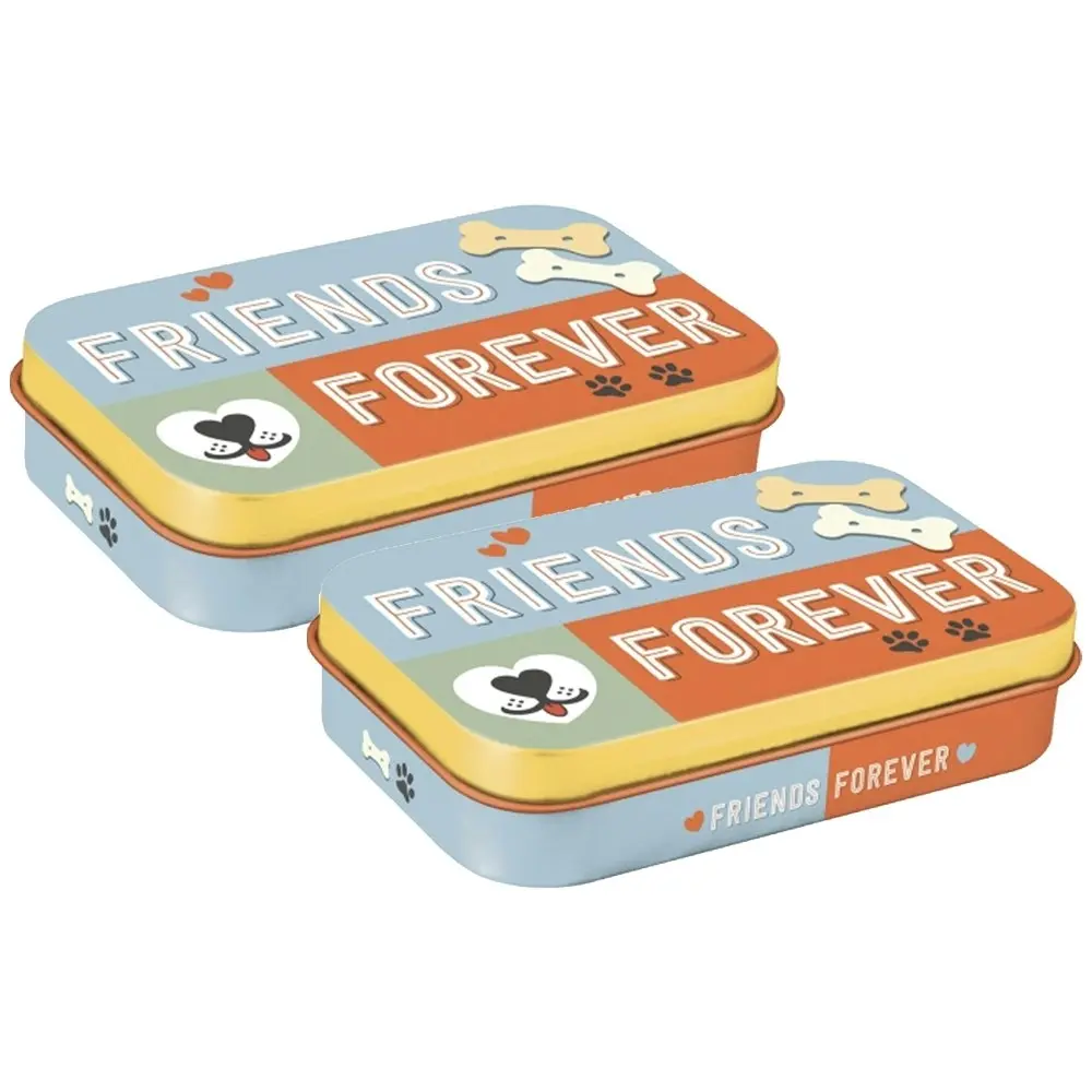 2PK Nostalgic Art Pet/Dog Treats Storage Metal Tin Box Friends Forever 9.5x6x2cm