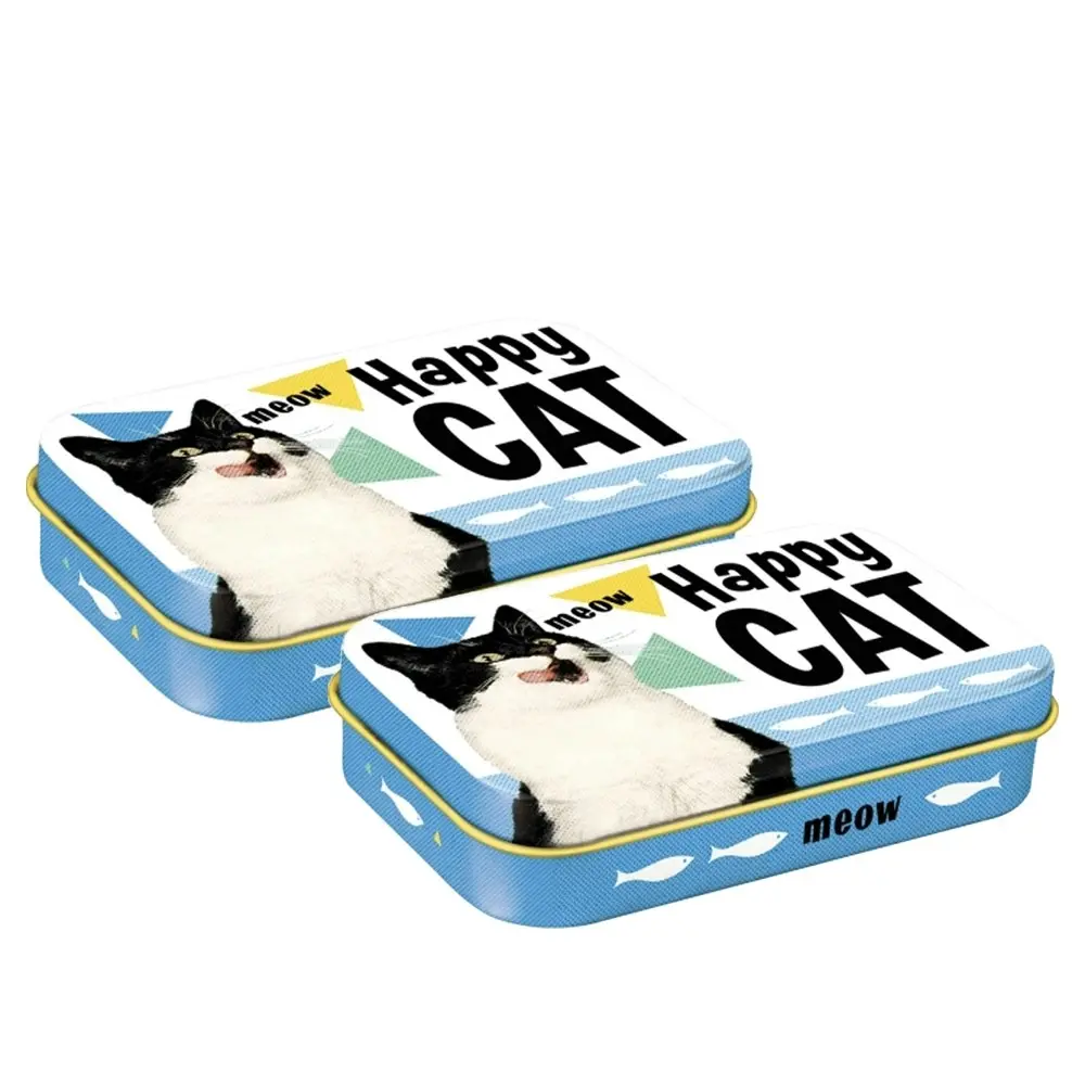 2PK Nostalgic Art Pet/Dog/Cat Treats Storage Metal Tin Box Happy Cat 9.5x6x2cm