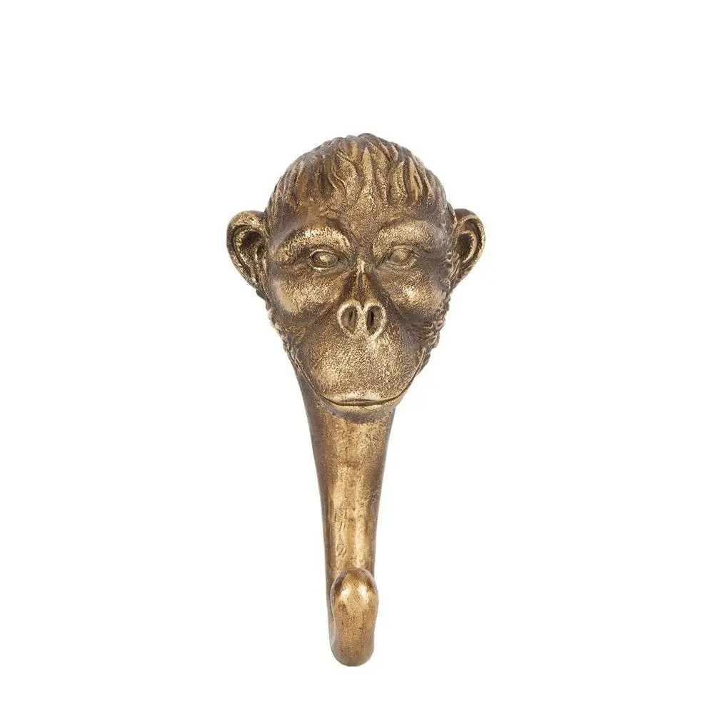 Belle Polyresin Monkey Head Wall Hook Hanger Home Organiser 16.5x7cm Bronze