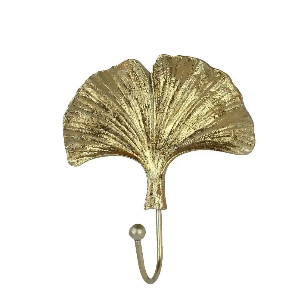 Belle Ginko Leaf Polyresin Wall Hook Hanger Home Room Hanging Decor 14.5cm Gold