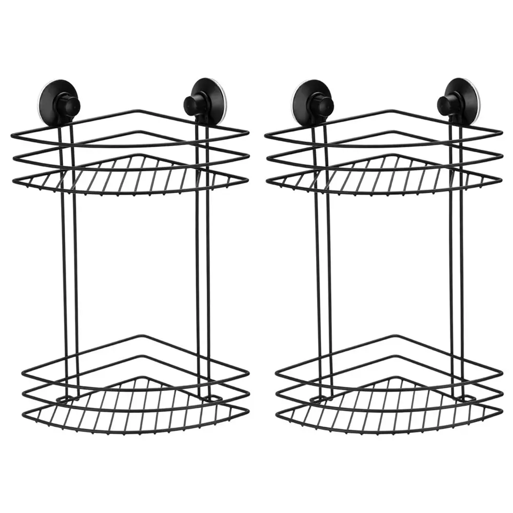 2PK Boxsweden 2 Tier Bathroom/Shower Wall Suction Rack Caddy Shelf Holder