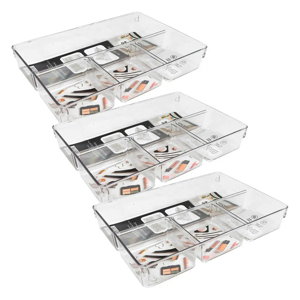 3x Kemasi Clear Bathroom Sink Top Storage Organiser Caddy 4 Compartments 33x22cm