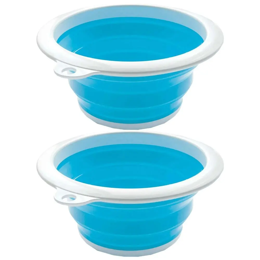 2x Roger Armstrong Round Folding Silicone & Plastic Collapsible Bucket 6L Blue