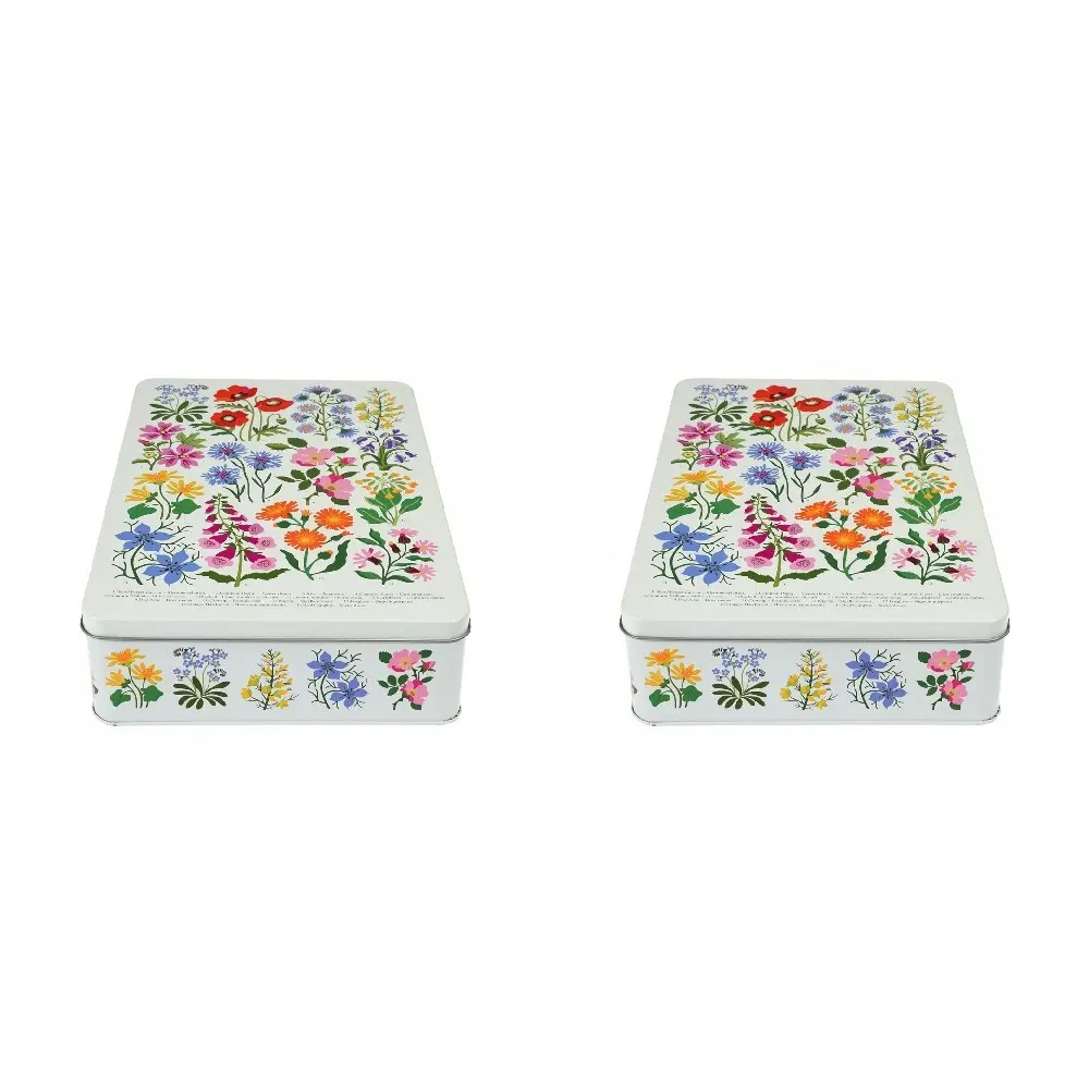 2x Rex London Biscuit Tin Kitchen Food Storage Can 19x27cm Rect Wild Flowers