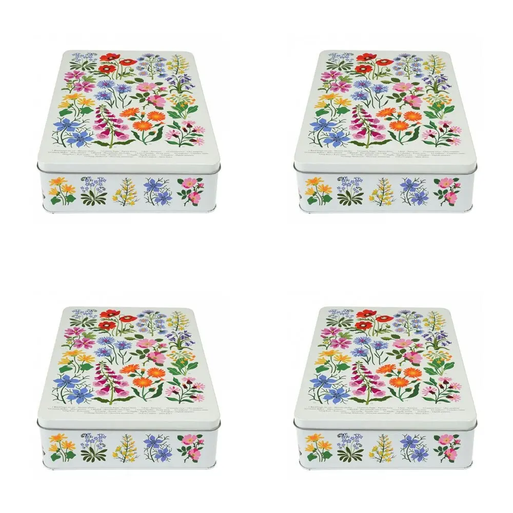 4x Rex London Biscuit Tin Kitchen Food Storage Can 19x27cm Rect Wild Flowers