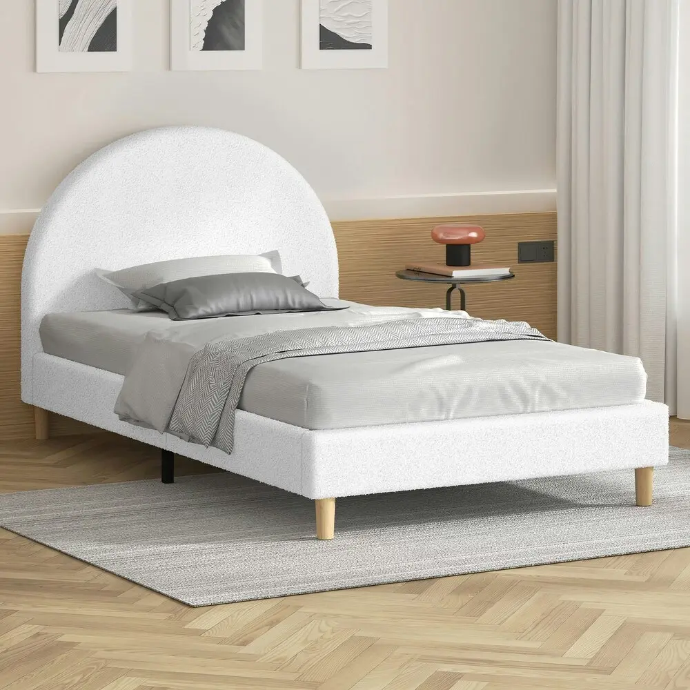 Alfordson Bed Frame King Single Mattress Base Platform White Boucle CALLA