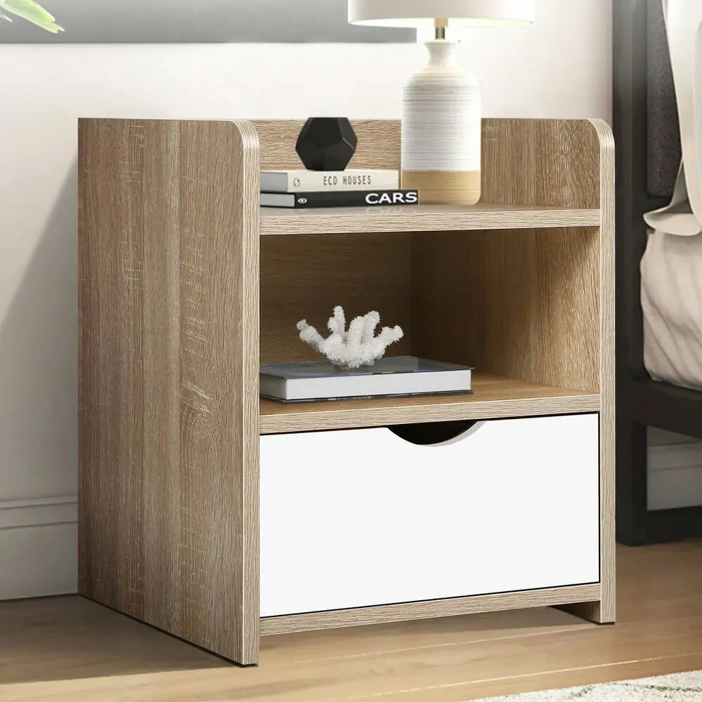 Alfordson Bedside Table Nightstand Storage 1 Drawer Oak