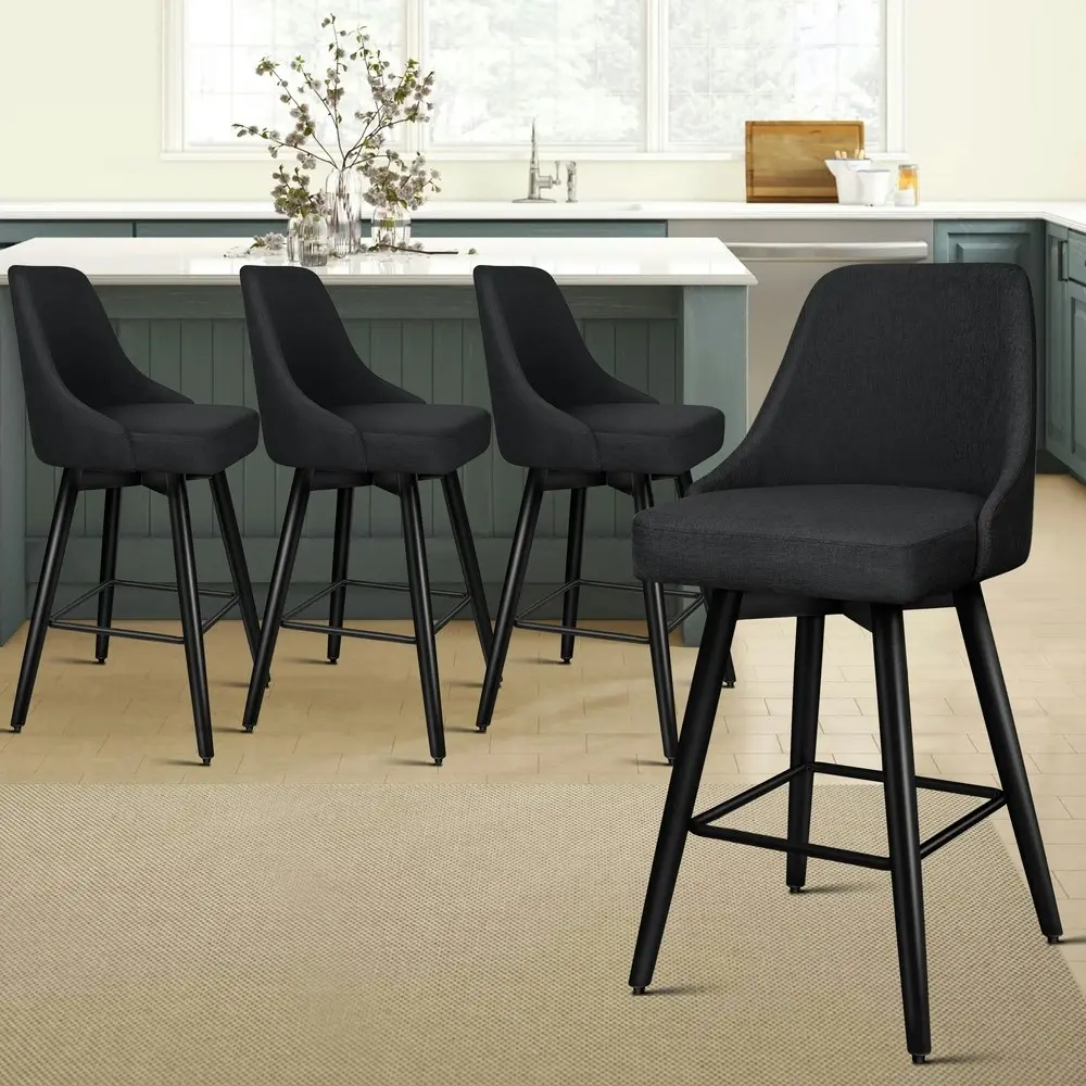 Alfordson 4x Swivel Bar Stools Kitchen Dining Chair Cafe Metal All Black