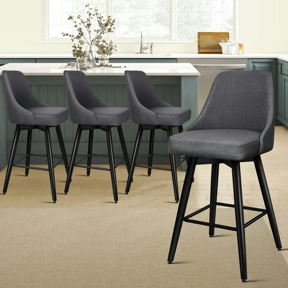 Alfordson 4x Swivel Bar Stools Kitchen Dining Chair Cafe Metal Dark Grey