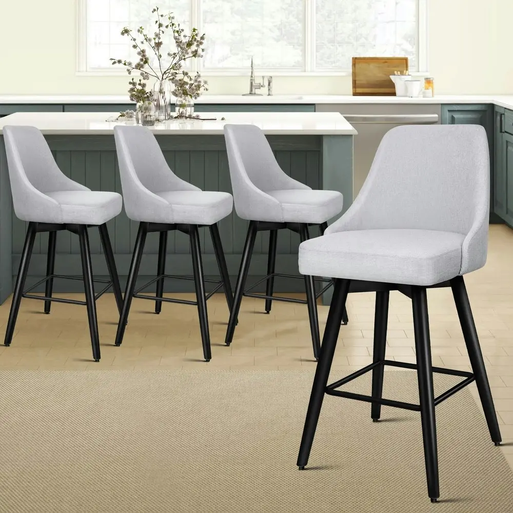 Alfordson 4x Swivel Bar Stools Kitchen Dining Chair Cafe Metal Light Grey