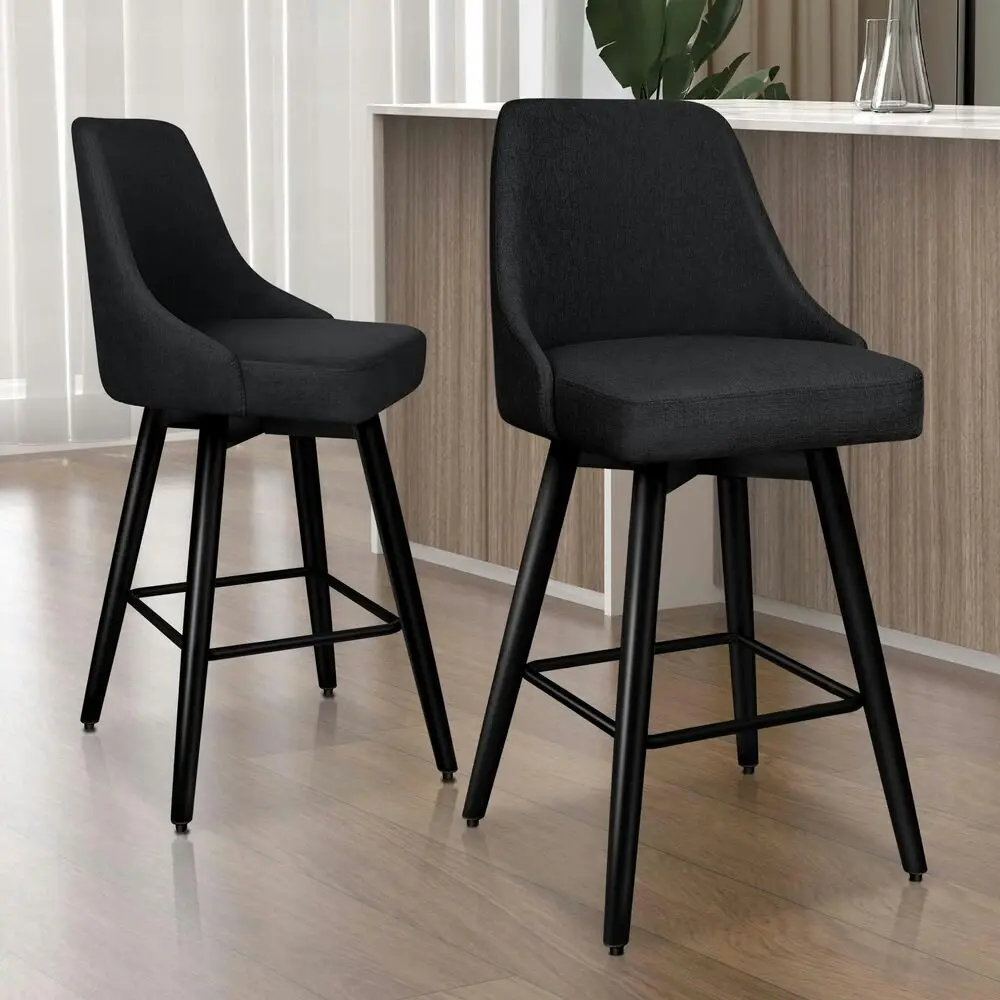 Alfordson 2x Swivel Bar Stools Kitchen Dining Chair Cafe Metal All Black