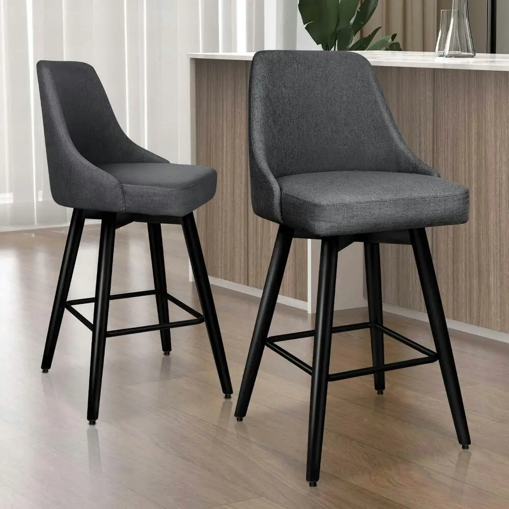 Alfordson 2x Swivel Bar Stools Kitchen Dining Chair Cafe Metal Dark Grey