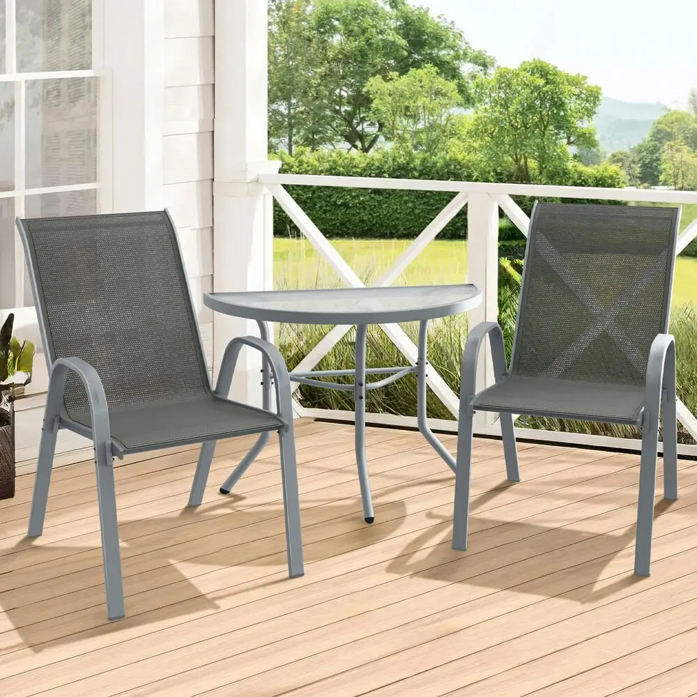 Alfordson 3PCS Outdoor Furniture Patio Table and Chairs Garden Bistro Set Grey