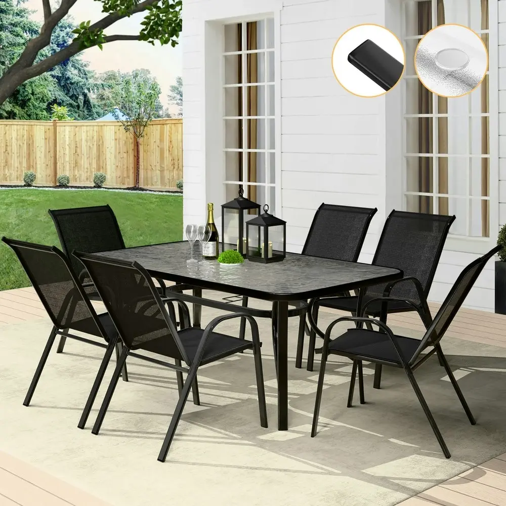 Alfordson 7PCS Outdoor Dining Set Patio Table and Chairs Garden Furniture Black