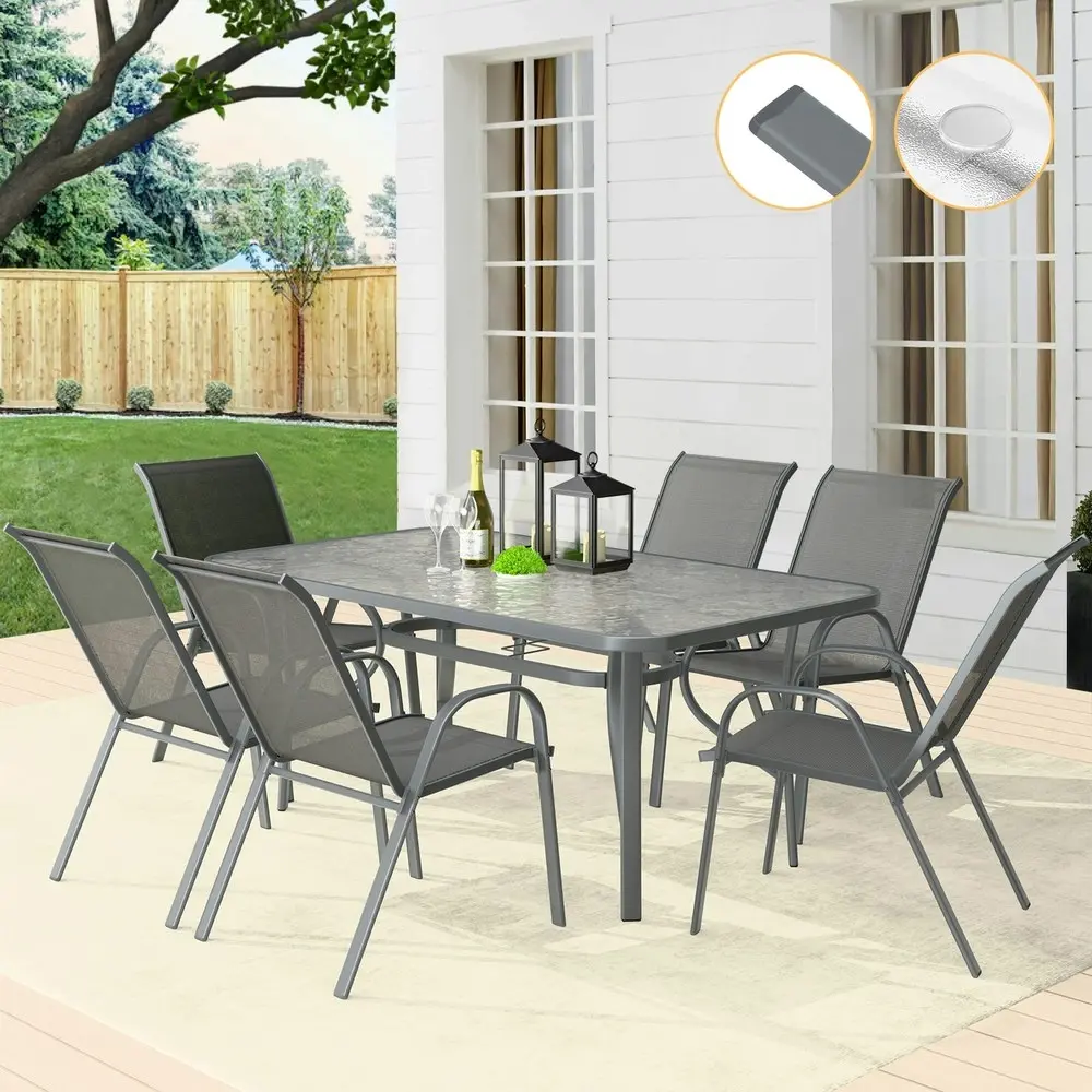 Alfordson 7PCS Outdoor Dining Set Patio Table and Chairs Garden Furniture Grey