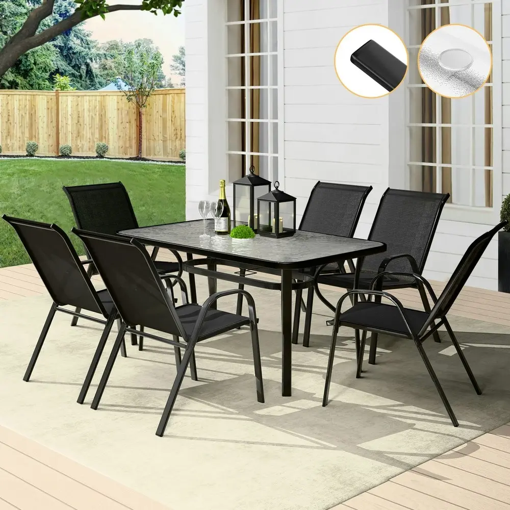 Alfordson 7PCS Outdoor Dining Set Garden Table and Chairs Patio Furniture Black