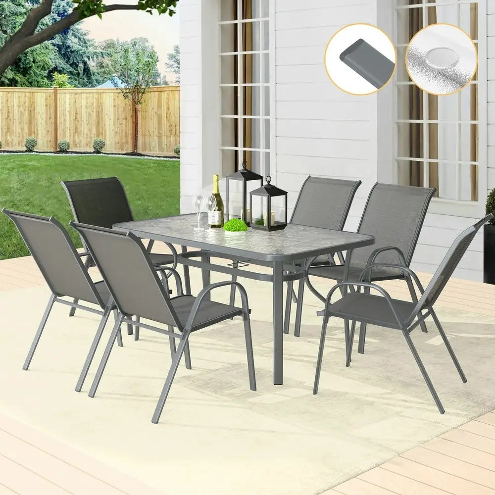 Alfordson 7PCS Outdoor Dining Set Garden Table and Chairs Patio Furniture Grey