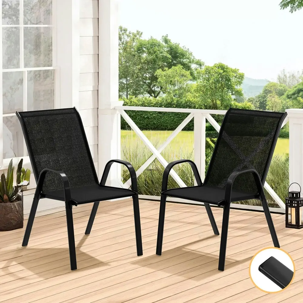 Alfordson 2x Outdoor Lounge Chairs Patio Dining Furniture Garden Stackable Black