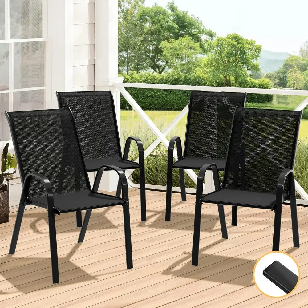 Alfordson 4x Outdoor Lounge Chairs Patio Dining Furniture Garden Stackable Black