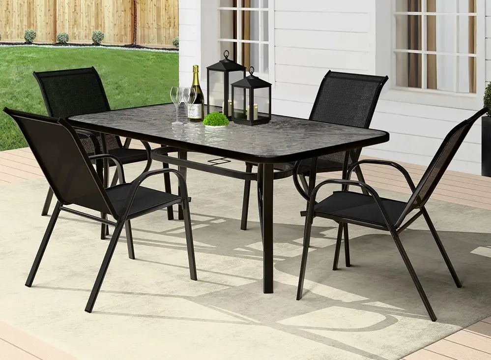 Alfordson 5PCS Outdoor Dining Table and Chairs Set Black