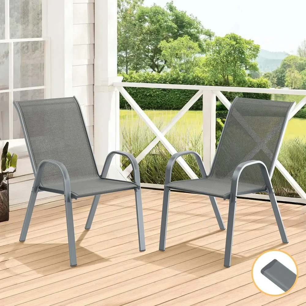 Alfordson 2x Outdoor Lounge Chairs Patio Dining Furniture Garden Stackable Grey