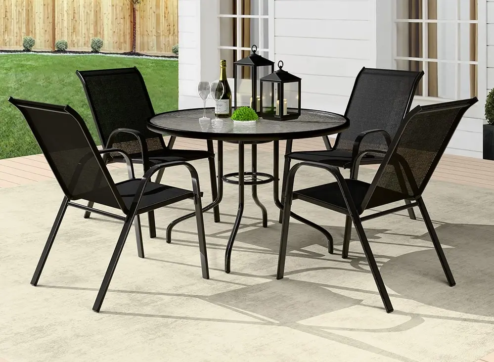 Alfordson 5PCS Outdoor Dining Set  Round Table and Chairs Black