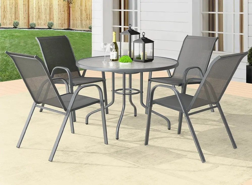 Alfordson 5PCS Outdoor Dining Set  Round Table and Chairs 90cm Grey