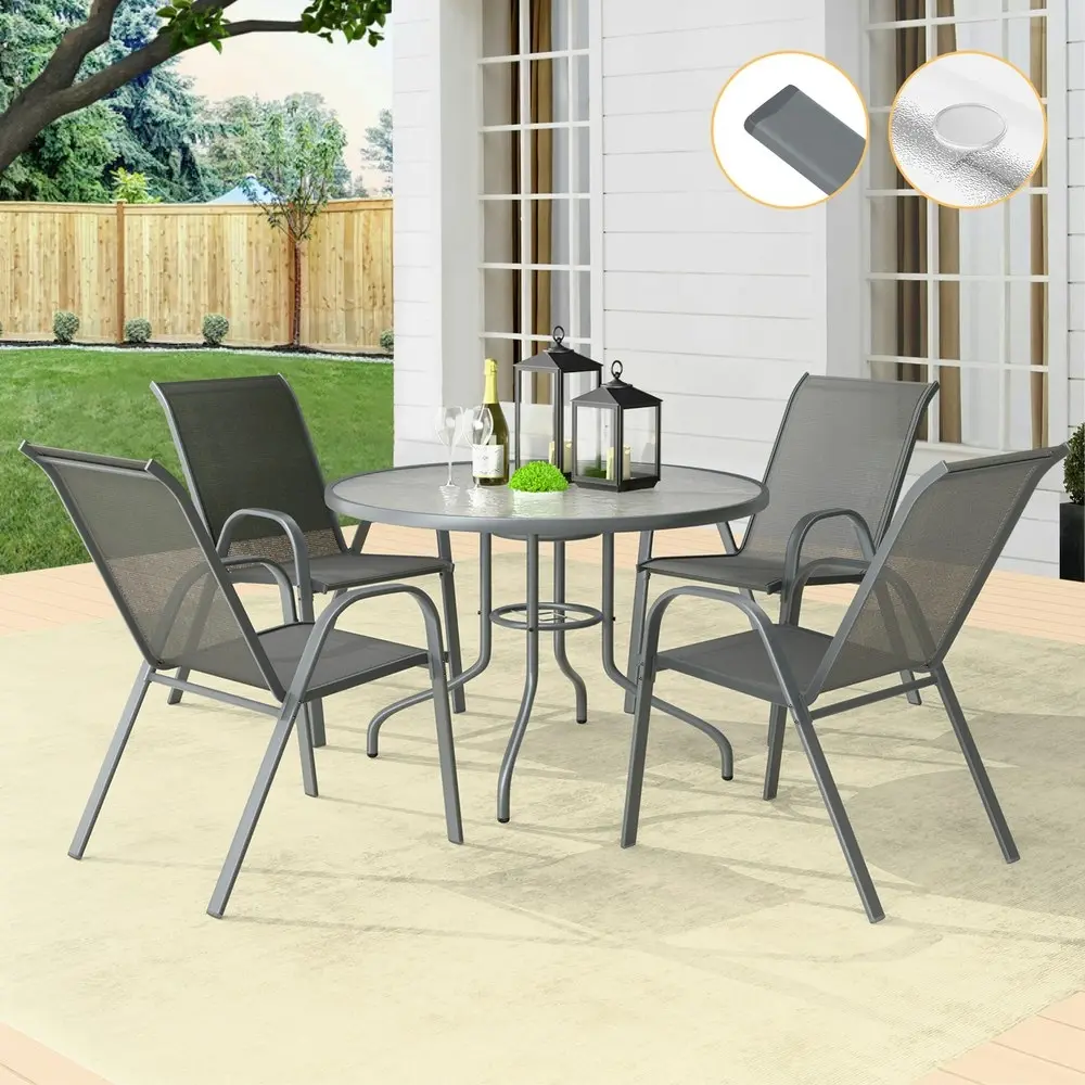 Alfordson 5PCS Outdoor Dining Set  Round Table and Chairs 90cm Grey