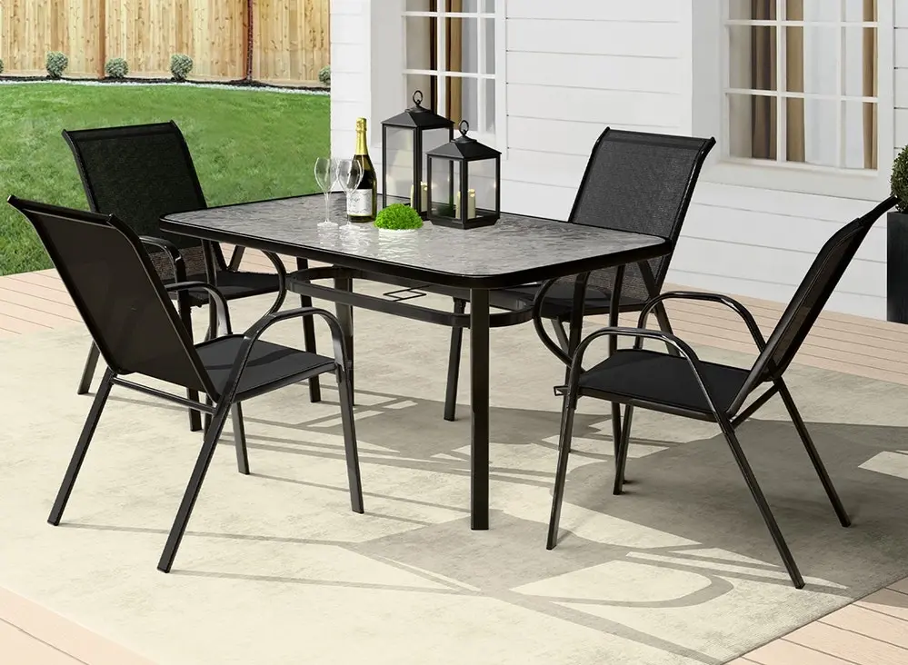 Alfordson 5PCS Outdoor Dining Set Table and Chairs Black