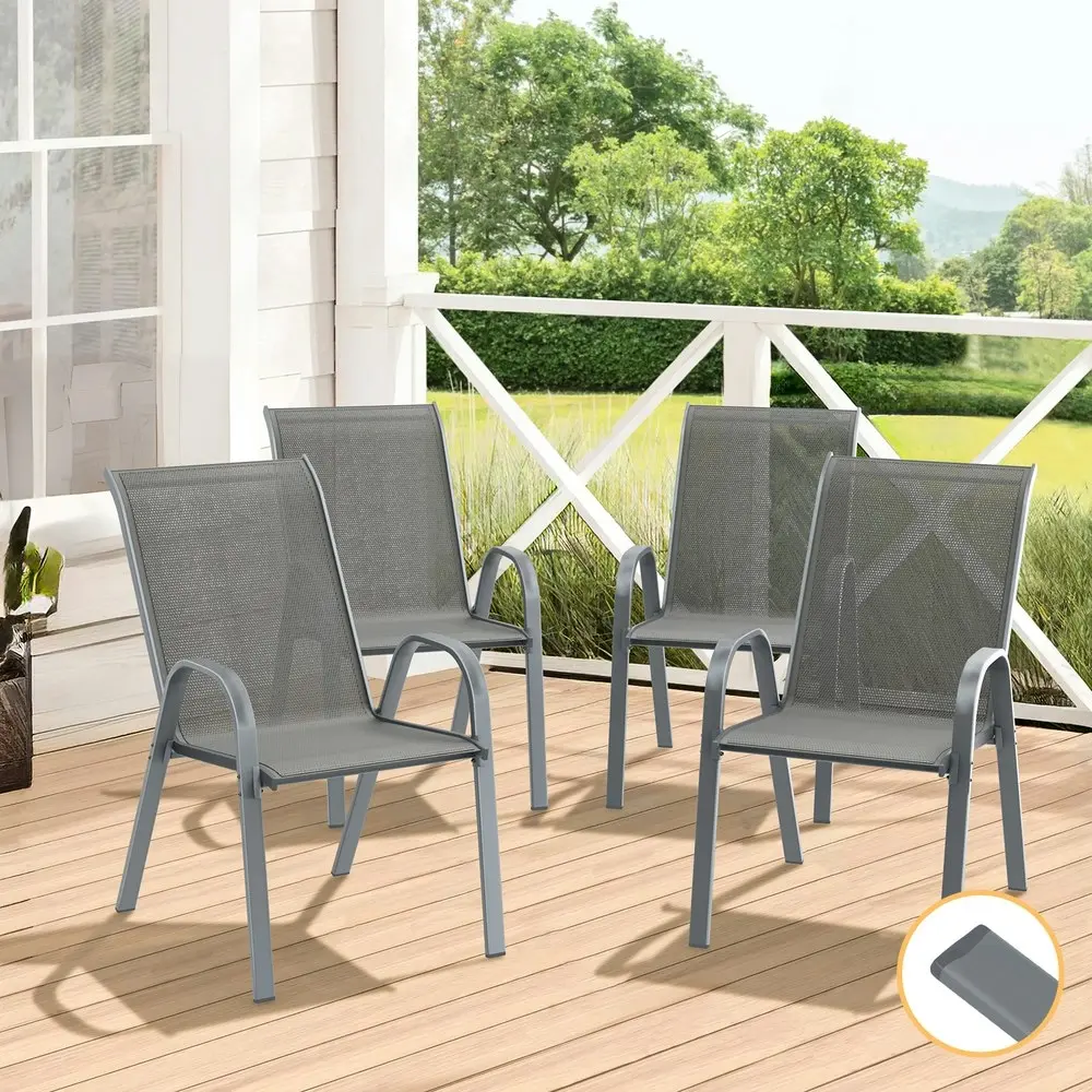 Alfordson 4x Outdoor Lounge Chairs Patio Dining Furniture Garden Stackable Grey