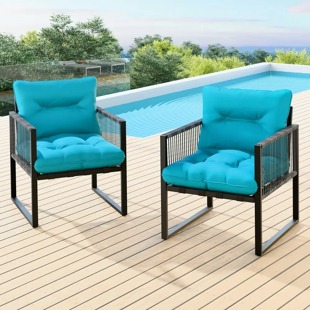 Alfordson Outdoor Furniture 2x Lounge Chairs Patio Garden Armchair Rattan Chair Blue