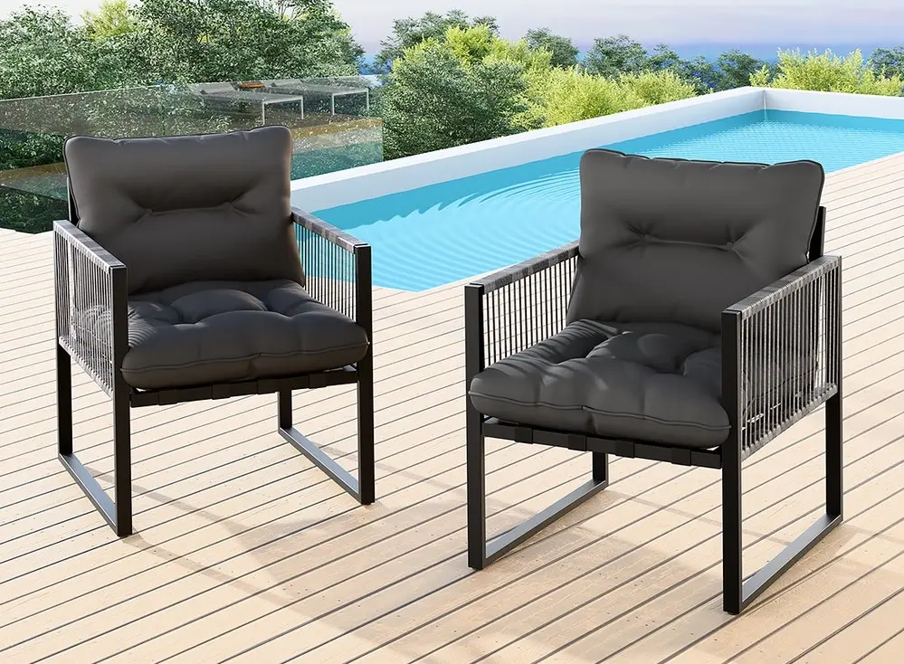 Alfordson Outdoor Furniture 2x Lounge Chairs Patio Garden Armchair Rattan Chair Black Grey