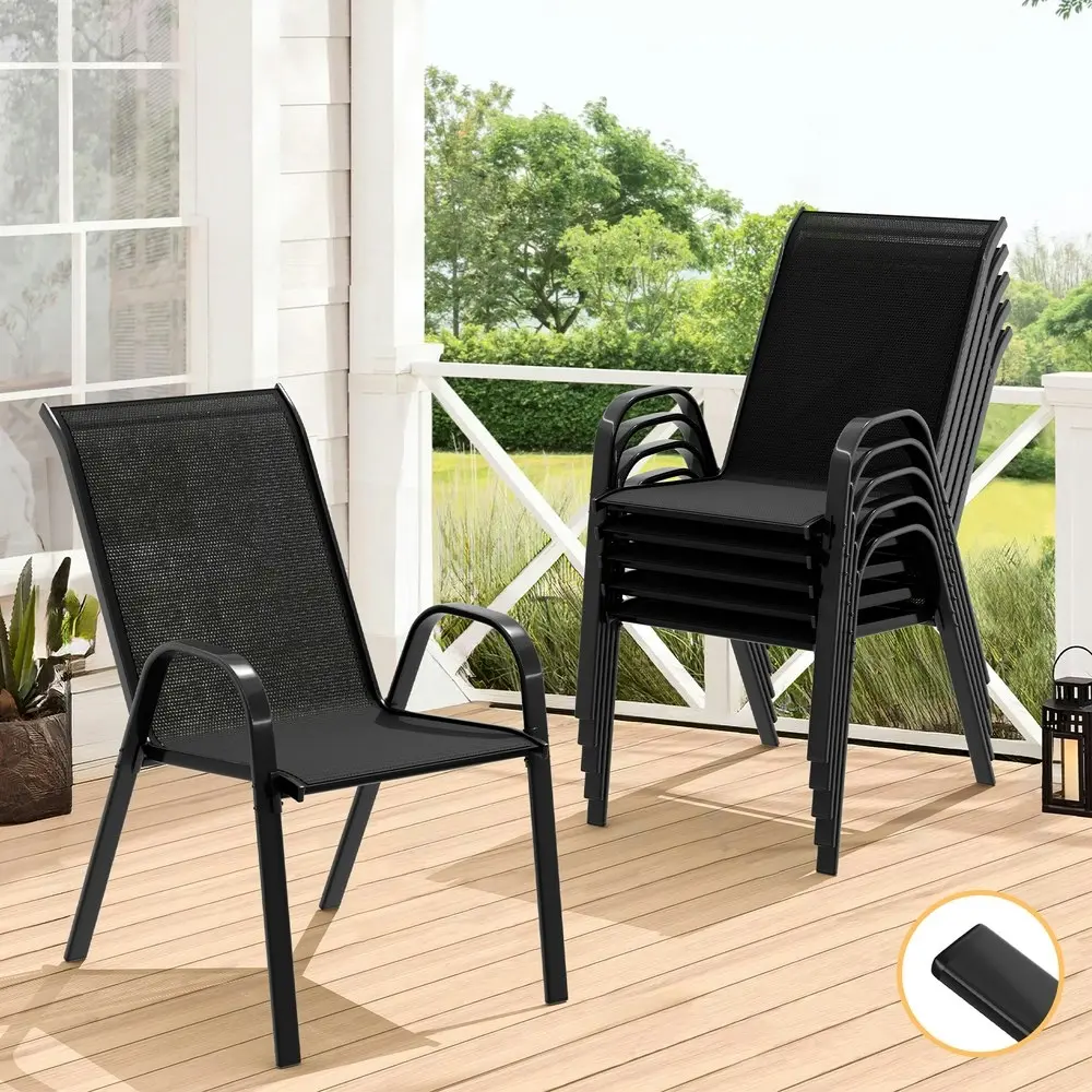 Alfordson 6x Outdoor Lounge Chairs Patio Dining Furniture Garden Stackable Black