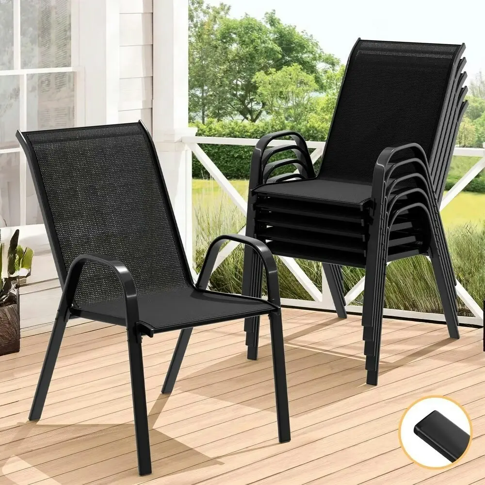 Alfordson 6x Outdoor Lounge Chairs Patio Dining Furniture Garden Stackable Black