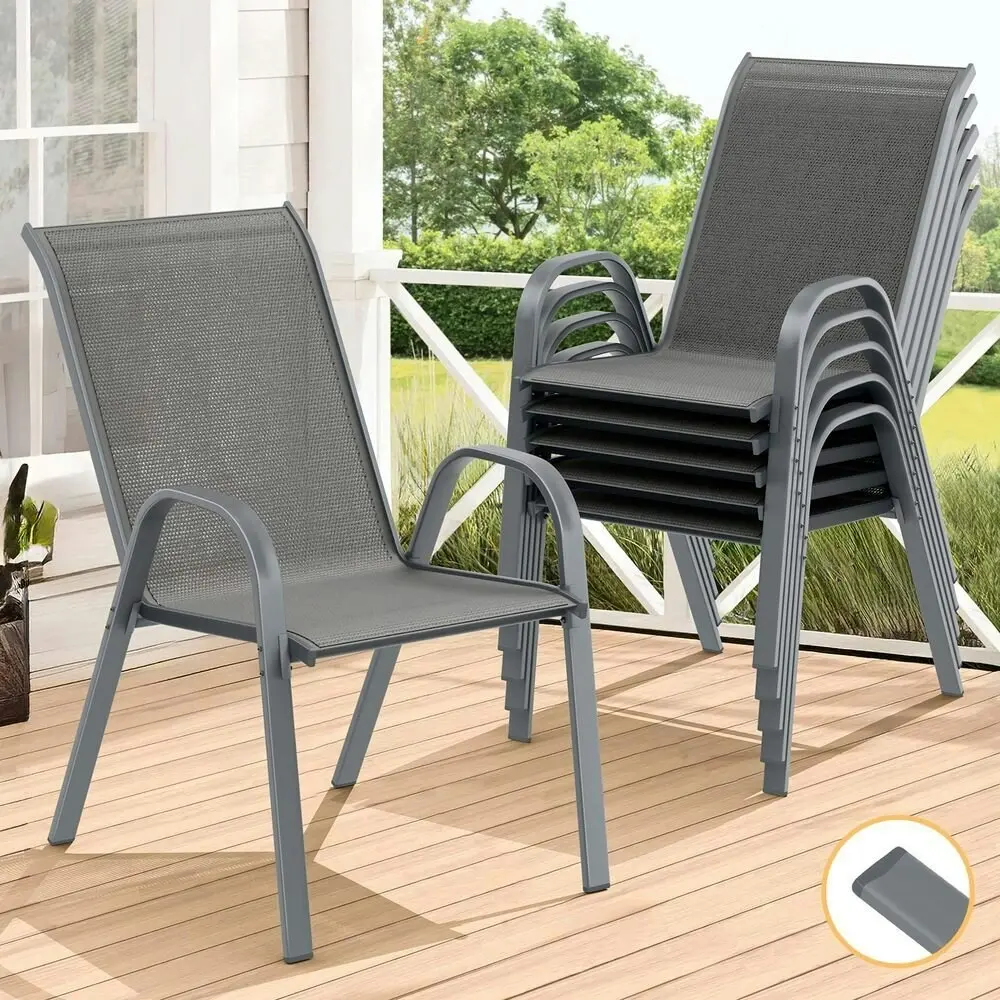 Alfordson 6x Outdoor Lounge Chairs Patio Dining Furniture Garden Stackable Grey